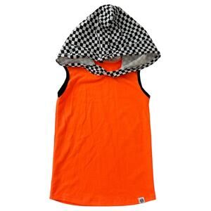 Posh Kiddos x KH Neon Orange Black & White Checkered Hooded Tank Top Size 6/7